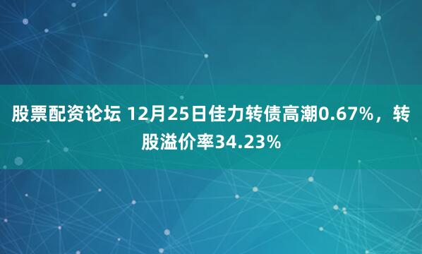 股票配资论坛 12月25日佳力转债高潮0.67%，转股溢价率34.23%